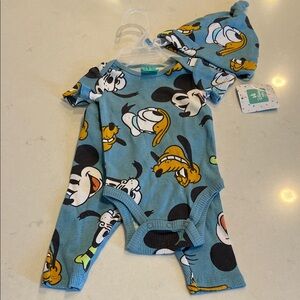Disney Blue and Yellow Character Bodysuit and Hat Set